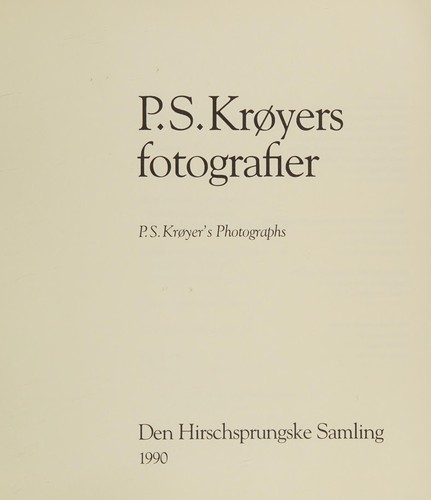 Cover for P.S. Krøyers fotografier =