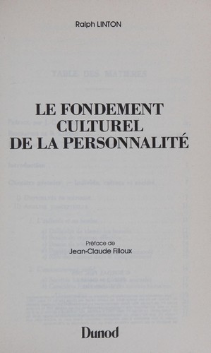 Cover for Le fondement culturel de la personnalitÃ?Â©
