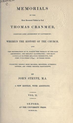 Cover for Memorials of the Most Reverend Father in God, Thomas Cranmer