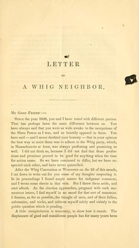 Cover for Letter to a Whig neighbor, on the approaching state election, by an old conservative.