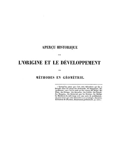 Cover for Aperçu historique sur l'origine et le développement des méthodes en géométrie