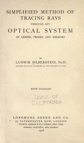 Cover for Simplified method of tracing rays through any optical system of lenses, prisms, and mirrors