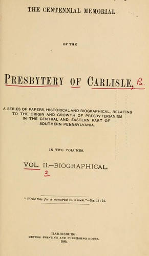 Cover for The centennial memorial of the Presbytery of Carlisle