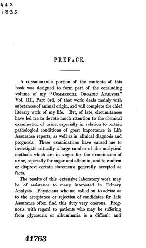 Cover for Chemistry of Urine: A Practical Guide to the Analytical Examination of Diabetic Albuminous, and ...