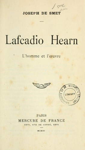 Cover for Lafeadio Hearn; l'homme et l'œuvre