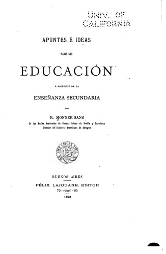 Cover for Apuntes é ideas sobre educación á propósito de la Enseãnza Secundaria