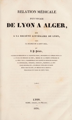 Cover for Relation médicale d'un voyage de Lyon à Alger