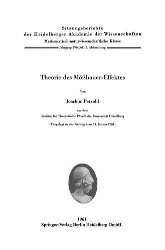 Cover for Theorie des Mossbauer-Effektes