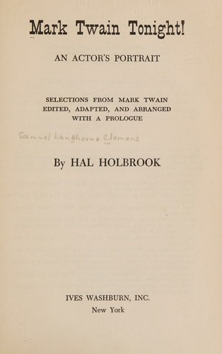 Cover for Mark Twain tonight! : An actor's portrait