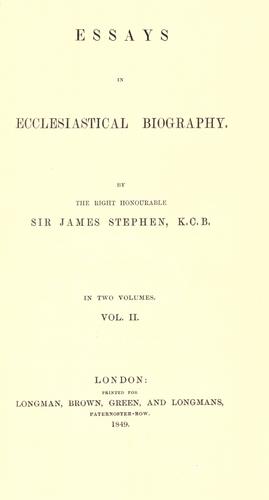 Cover for Essays in ecclesiastical biography.