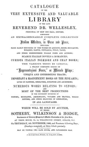 Cover for Catalogue of the very extensive and valuable library of the late Rev. Dr. Wellesley