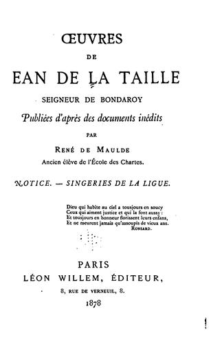 Cover for Œuvres de Jean de La Taille, seigneur de Bondaroy