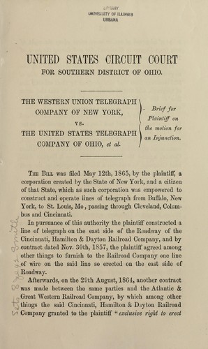 Cover for The Western Union Telegraph Company, vs. the United States Telegraph Comp'y, of Ohio