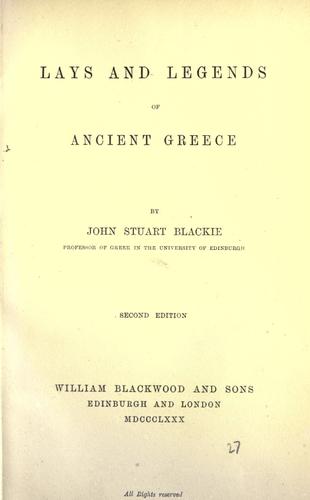 Cover for Lays and legends of ancient Greece.