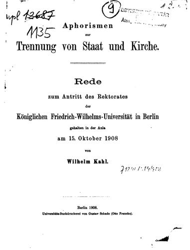 Cover for Aphorismen zur Trennung von Staat und Kirche