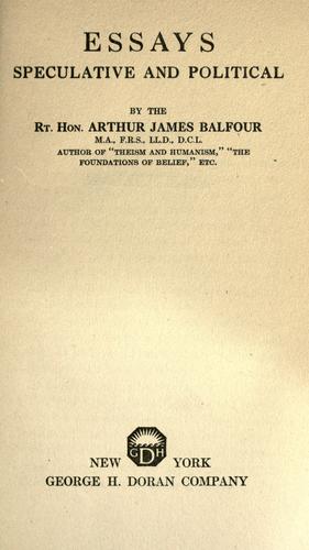 Cover for Essays, speculative and political
