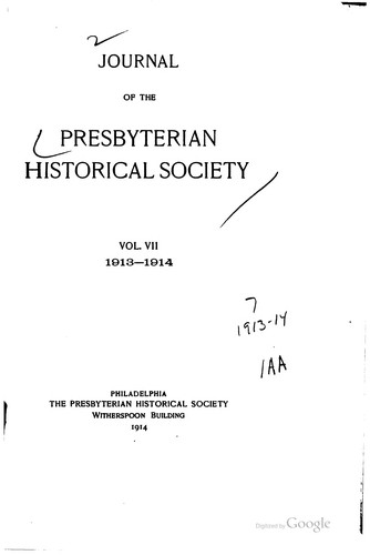Cover for Journal of the Department of History (The Presbyterian Historical Society) of the Presbyterian Church in the U.S.A.