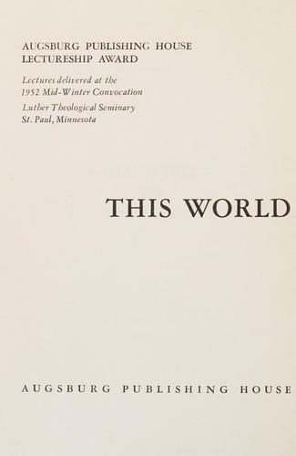 Cover for This world and the church