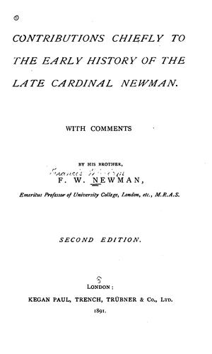 Cover for Contributions chiefly to the early history of the late Cardinal Newman.