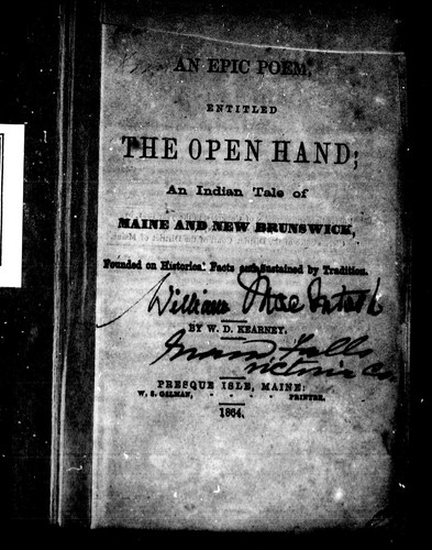 Cover for An epic poem, entitled The open hand