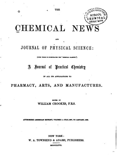 Cover for Chemical News and Journal of Physical Science