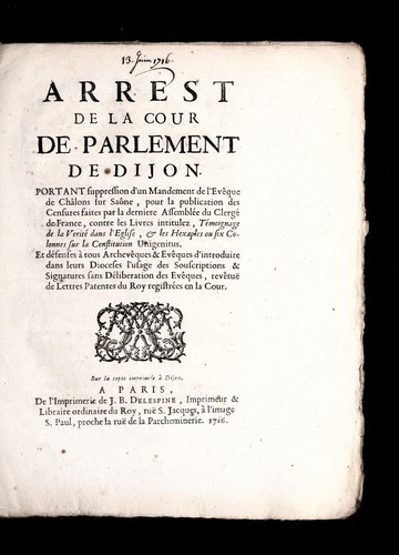 Cover for Arrest de la Cour de Parlement de Dijon