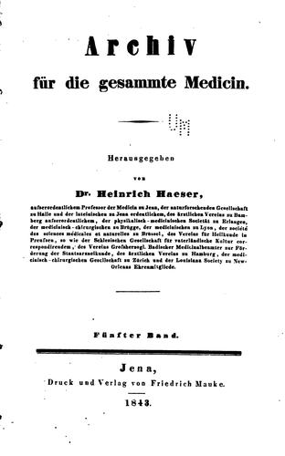 Cover for Archiv für die gesammte Medicin
