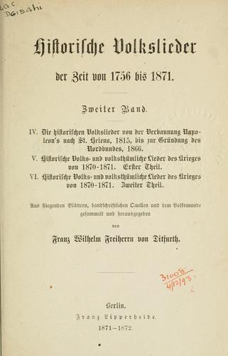 Cover for Historische Volkslieder der Zeit von 1756 bis 1871.