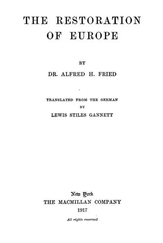 Cover for The restoration of Europe