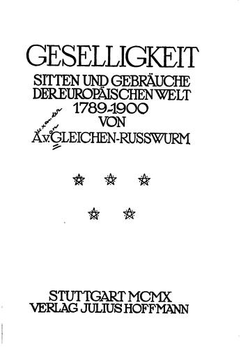 Cover for Geselligkeit, sitten und gebräuche der europäischen welt