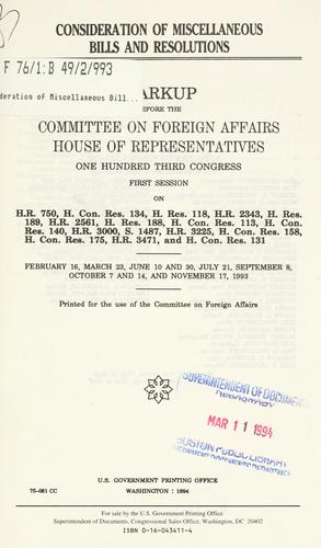 Cover for Consideration of miscellaneous bills and resolutions