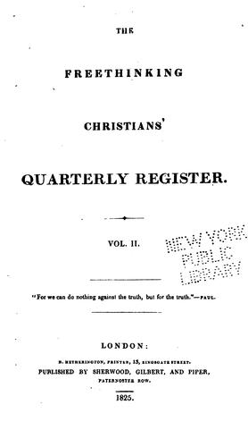 Cover for The Freethinking Christians' Quarterly Register