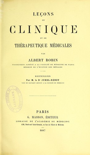 Cover for Leçons de clinique et de thérapeutique médicales