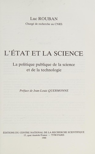 Cover for L' Etat et la science