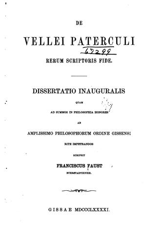 Cover for De Vellei Paterculi rerum scriptoris fide...