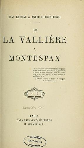 Cover for De La Vallière à Montespan