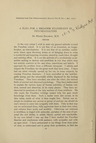 Cover for A plea for a broader standpoint in psychoanalysis