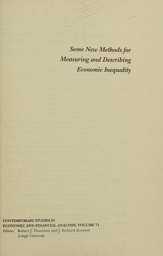Cover for Some new methods for measuring and describing economic inequality