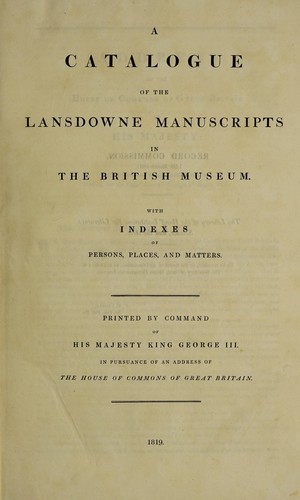 Cover for A catalogue of the Lansdowne manuscripts in the British Museum