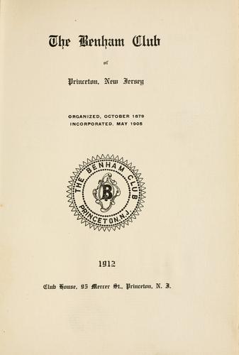 Cover for The Benham Club of Princeton, New Jersey