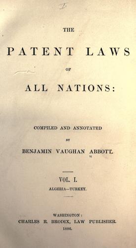 Cover for The patent laws of all nations.