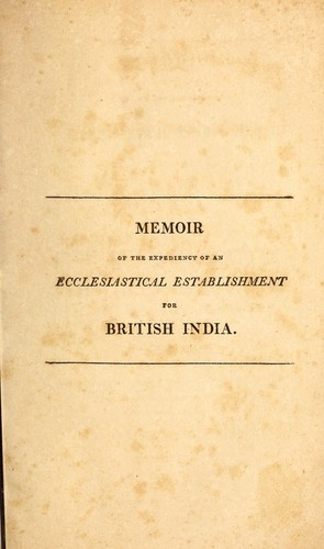 Cover for Memoir of the expediency of an ecclesiastical establishment for British India...
