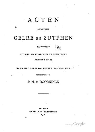 Cover for Acten betreffende Gelre en Zutphen ...