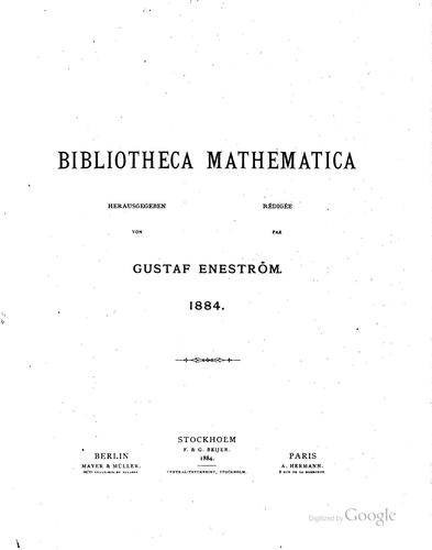 Cover for Bibliotheca mathematic.