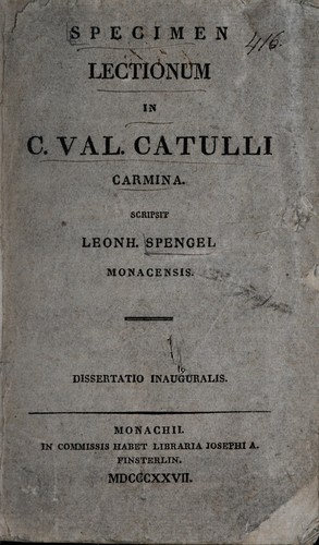 Cover for Specimen lectionum in C. Val. Catulli carmina