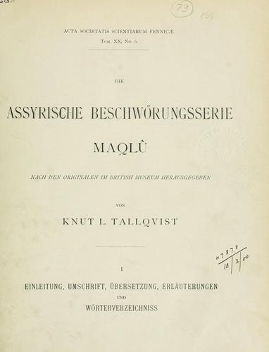 Cover for Die assyrische Beschwörungsserie Maqlû