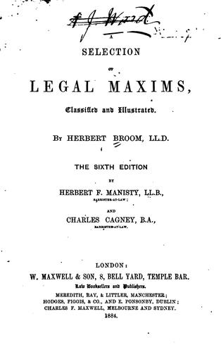 Cover for A Selection of Legal Maxims, Classified and Illustrated