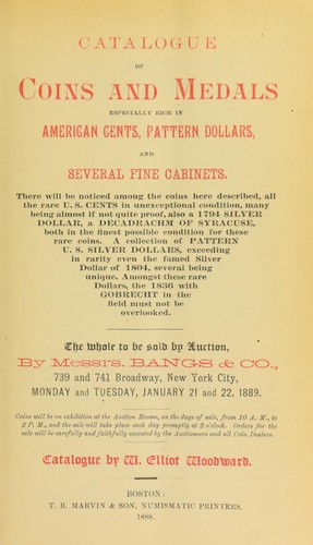 Cover for Catalogue of coins and medals especially rich in American cents, pattern dollars, and several fine cabinets