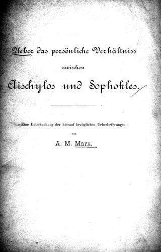Cover for Ueber das persönliche Verhaltniss zwischen Aeschylos und Sophokles