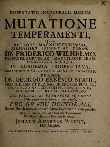 Cover for Dissertatio inauguralis medica de mutatione temperamenti ...